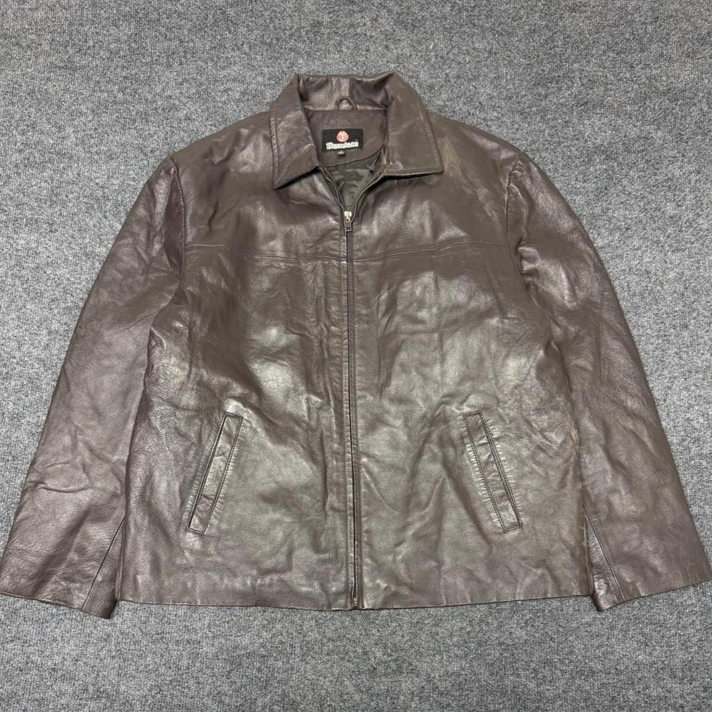 Vintage Burnside Brown Leather Jacket Mens Large 90s Zip Up Quilted Lined Coat